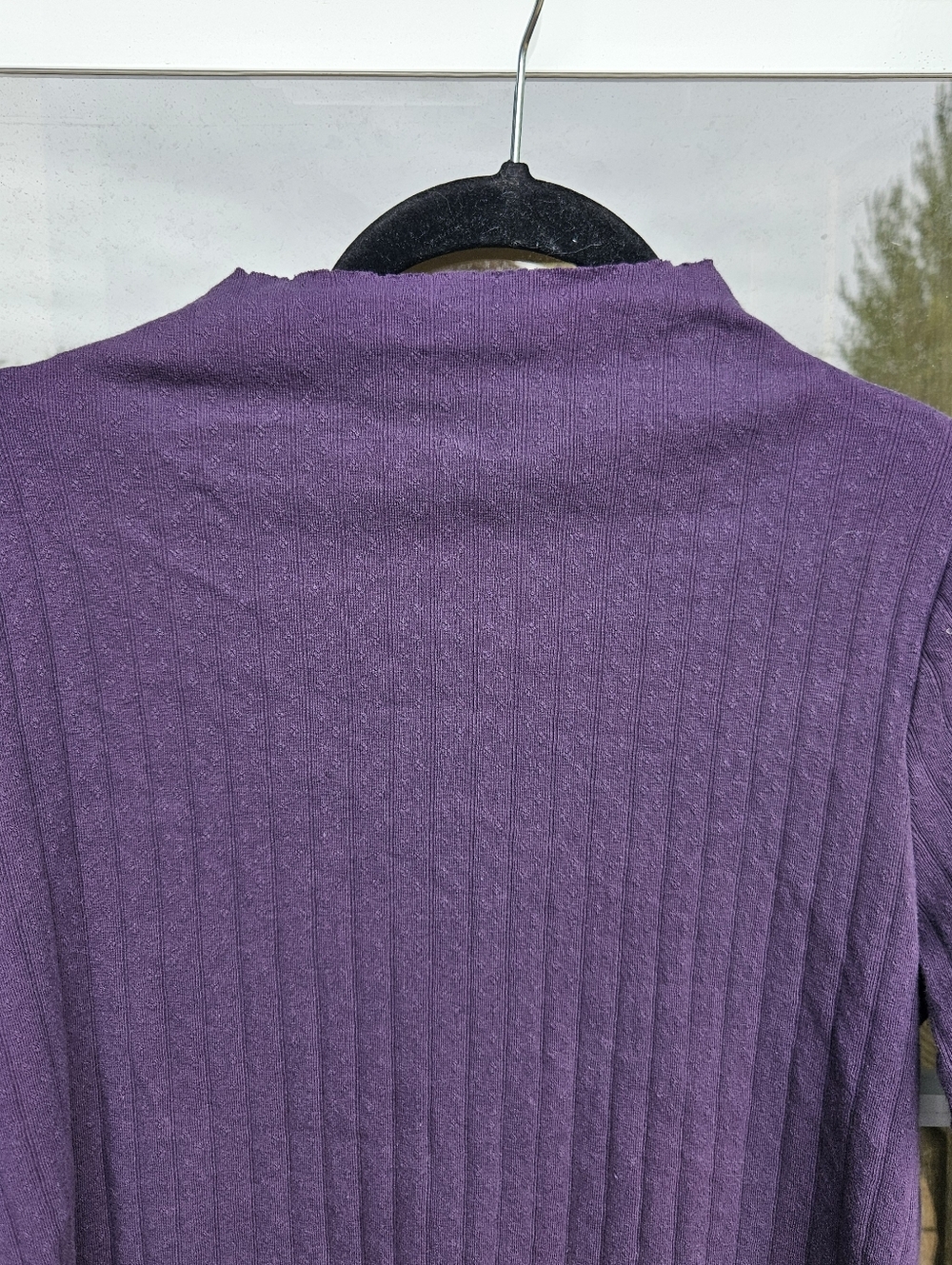 LA Relaxed Pointelle 90s Relaxed Long Sleeve Mock Neck XL Eggplant Plum - Picture 7 of 9